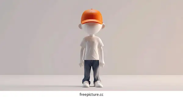 3d rendering of a faceless character wearing an orange cap