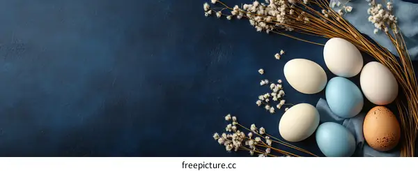 Colorful Easter Eggs on a Dark Blue Background