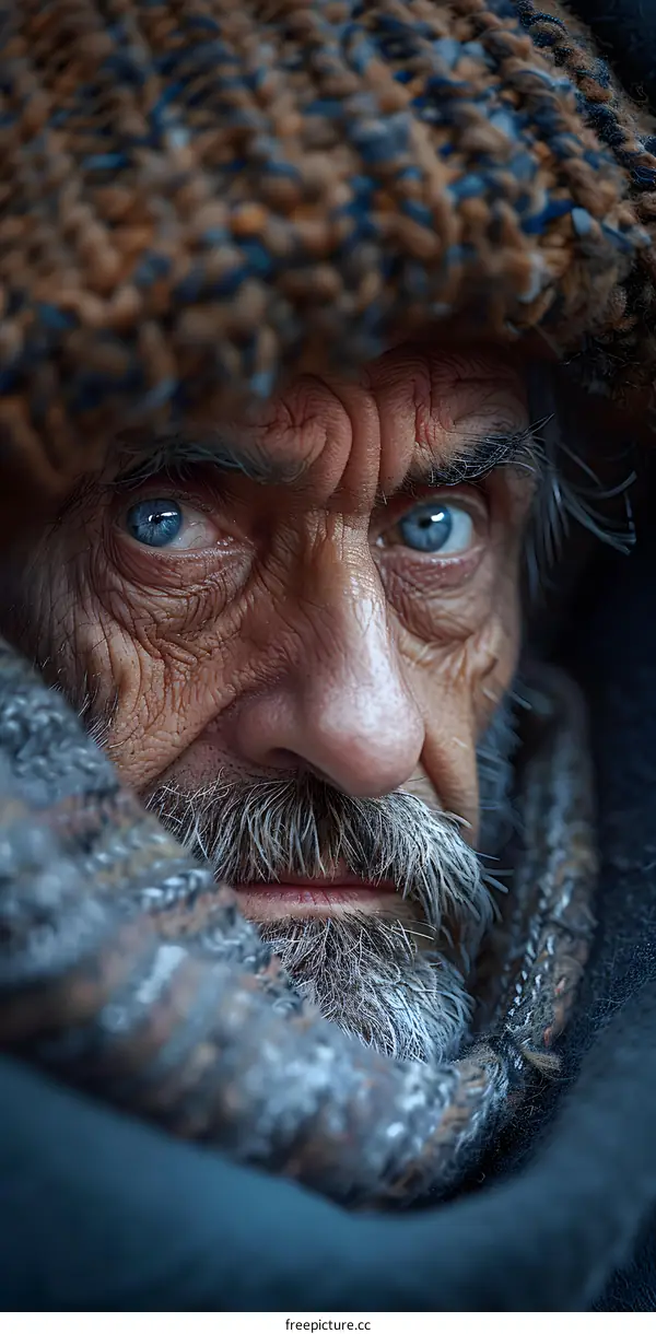 portrait of an old man with blue eyes