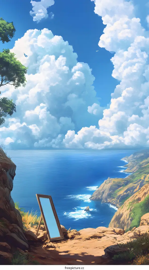 Mirror Reflecting the Ocean Landscape