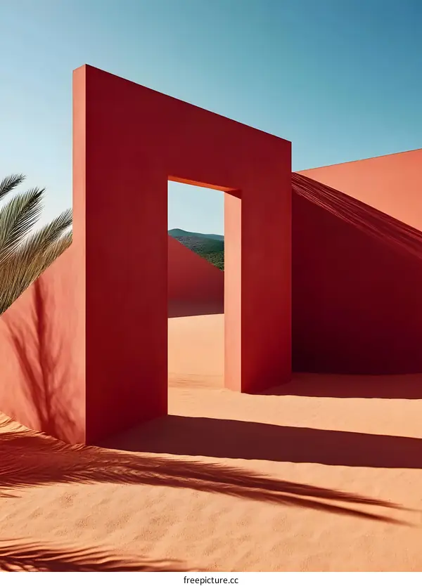 Red Architectural Structure with Open Doorway