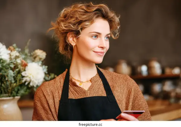 Woman Holding Credit Card in a Cafe