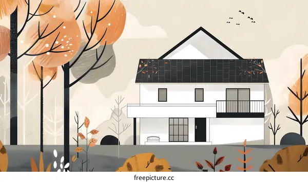 Minimalist Autumn Illustration With House
