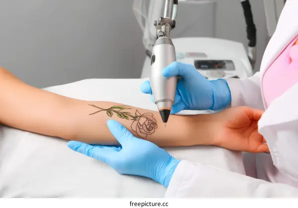 Laser Tattoo Removal Procedure on a Womans Arm