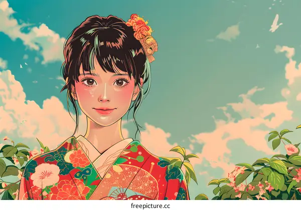 portrait of a young woman in a kimono