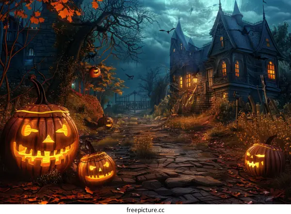 Spooky Haunted House on Halloween Night