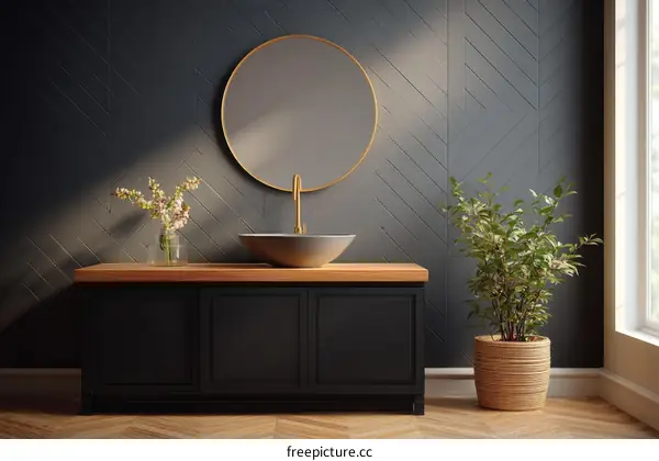 Modern Minimalist Bathroom Vanity with Wooden Countertop
