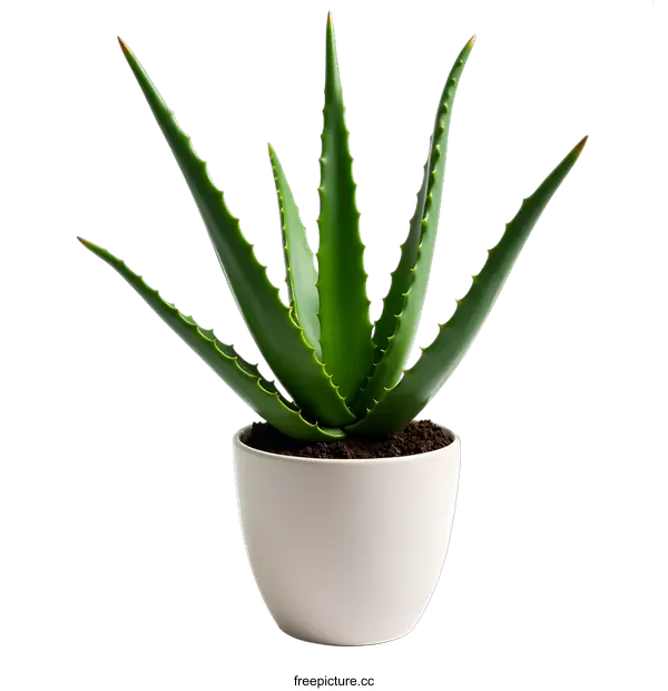 [Transparent Background PNG]Aloe Vera Plant in White Pot Against transparent background