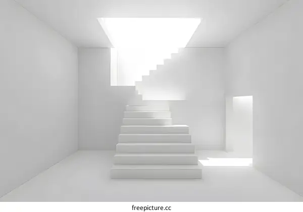 White Staircase Interior Design with Skylight