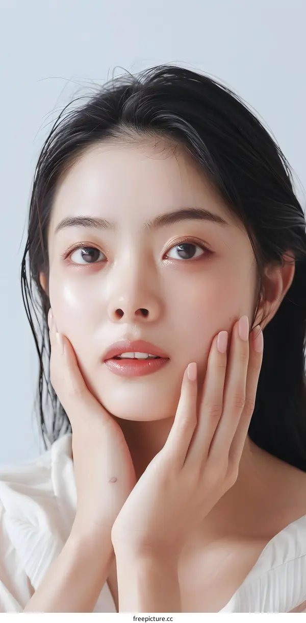 Asian Woman with Long Black Hair Posing for a Photo Shoot