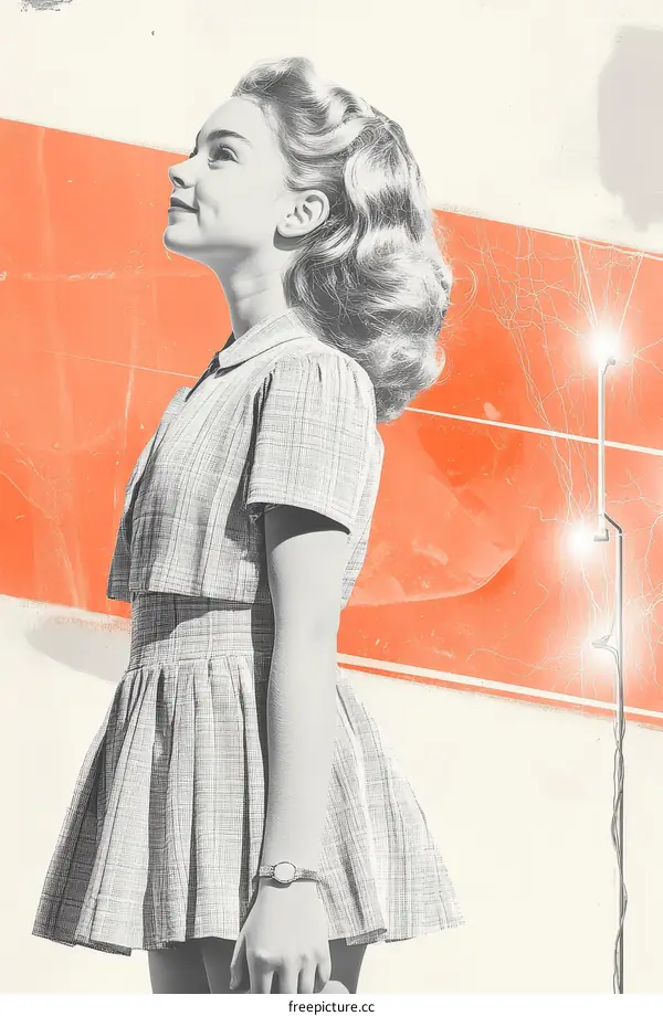 Vintage Girl in Plaid Skirt Illustration