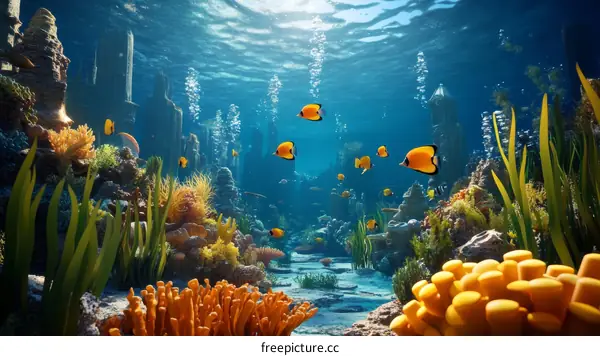 Underwater Coral Reef Cityscape Illustration