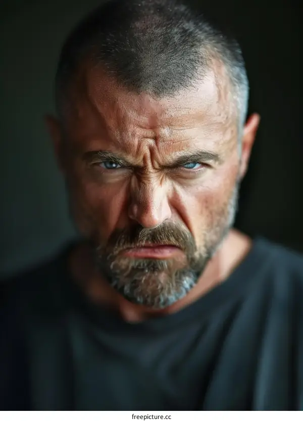Close-up Angry Caucasian Man Portrait