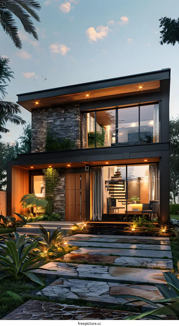 A Modern House with Palm Trees