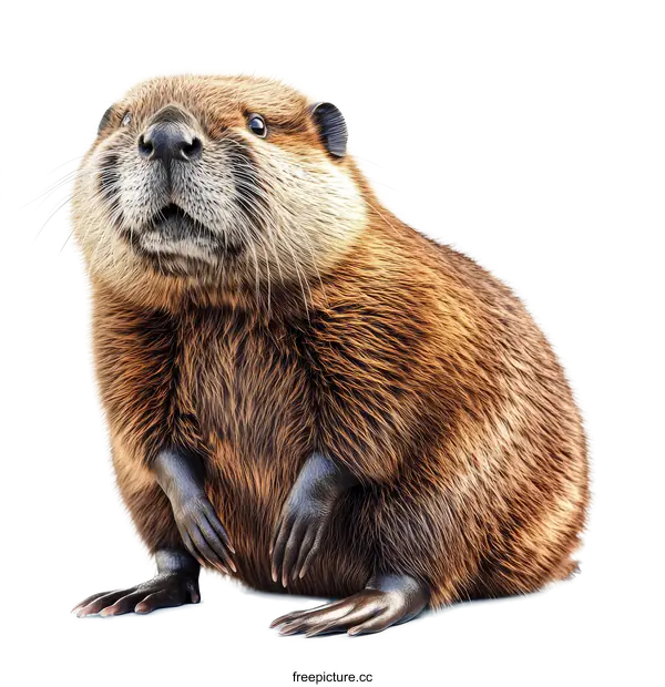 [Transparent Background PNG]Cute Beaver Close-up Image on White Background