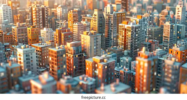 Tilt-shift photography of a miniature city