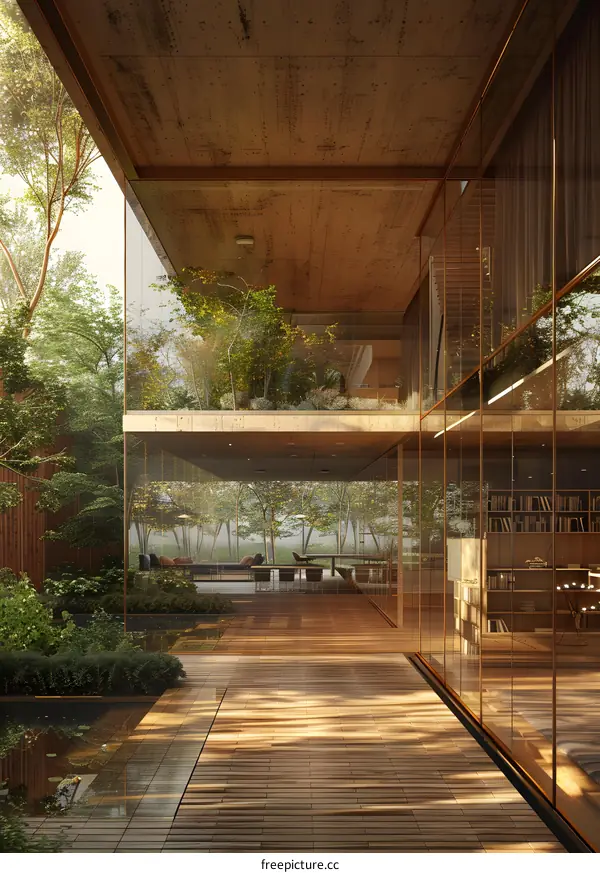 The sunlight shines through the glass into the room