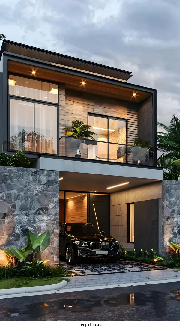 Modern Architecture Home Exterior Design With Black Car