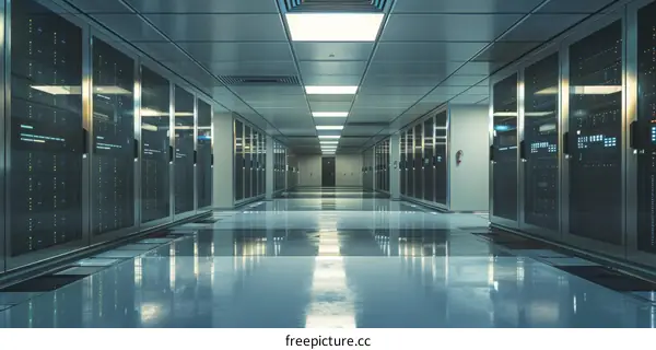 Empty Server Room with Rows of Servers