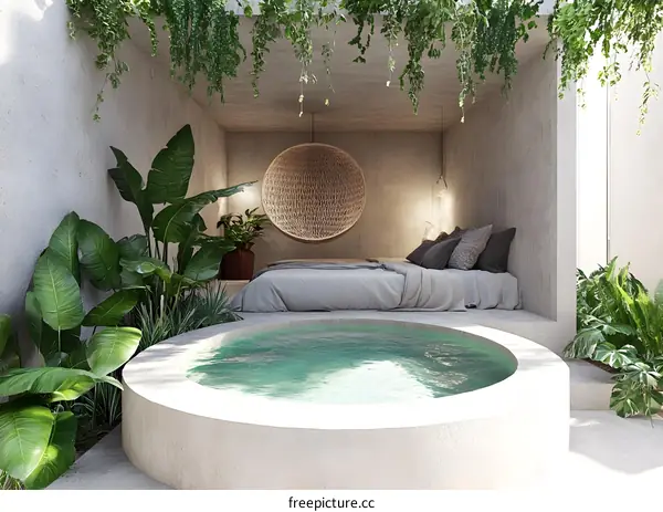 Minimalist Bedroom with Plunge Pool and Greenery