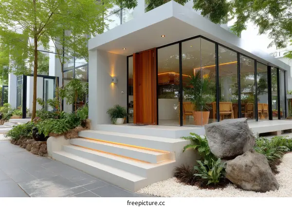 Modern House Entrance with Landscaping
