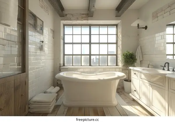 Industrial Style Bathroom with Large Window