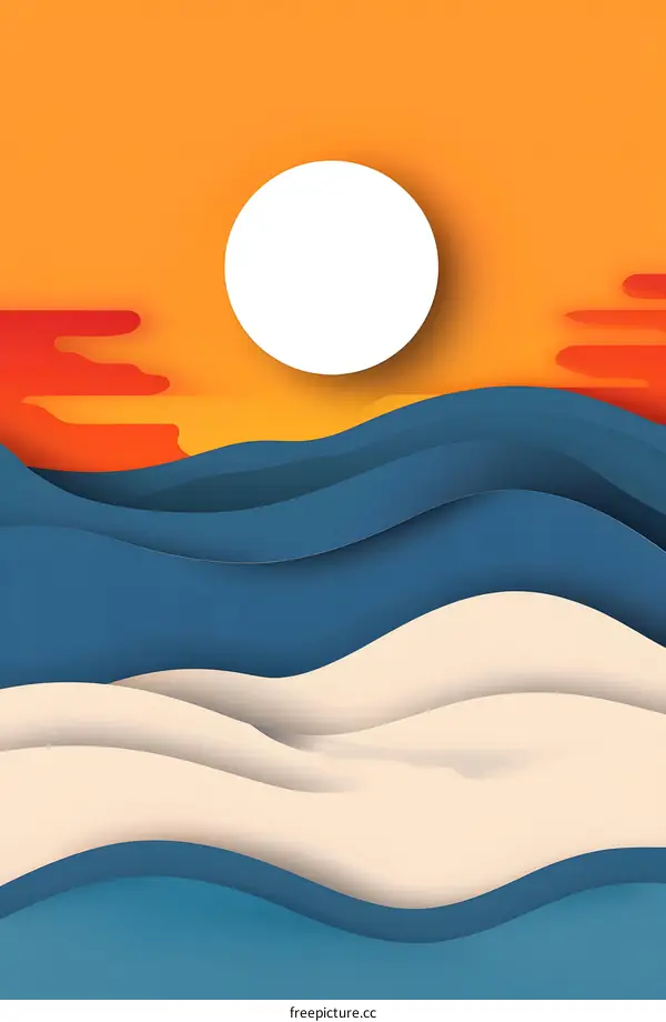 Abstract Paper Cut Art Sunset Sea Ocean Landscape