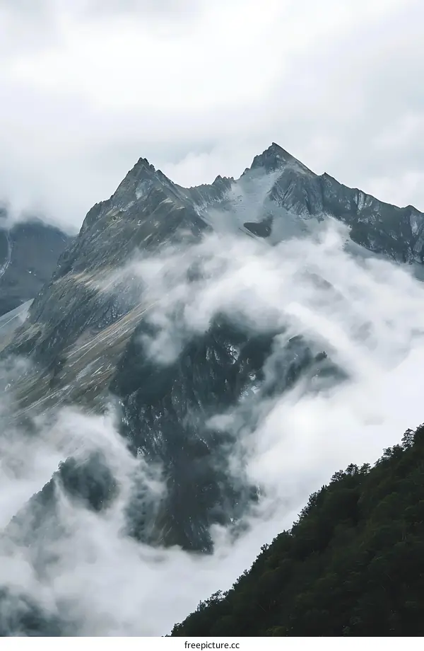 Mountain Peaks Enveloped in Mist