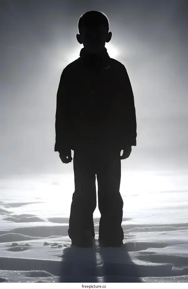 Silhouette of Boy Standing in Snow