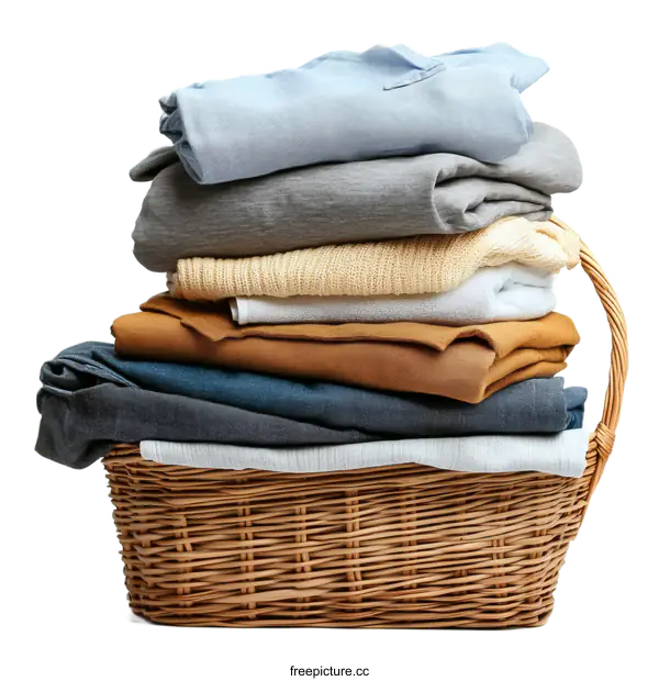 [Transparent Background PNG]Laundry Basket Filled with Folded Clothes