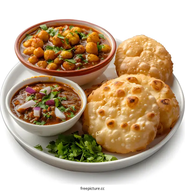 Indian Food Platter with Chickpea Curry and Fried Bread