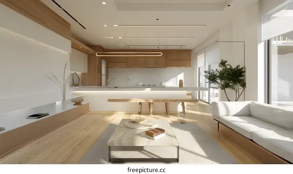 Modern Minimalist Living Room Interior Design with Wooden Elements