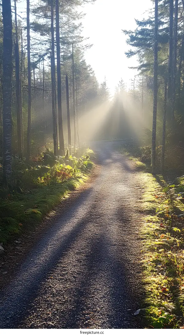 Sun Rays Through Trees in Forest