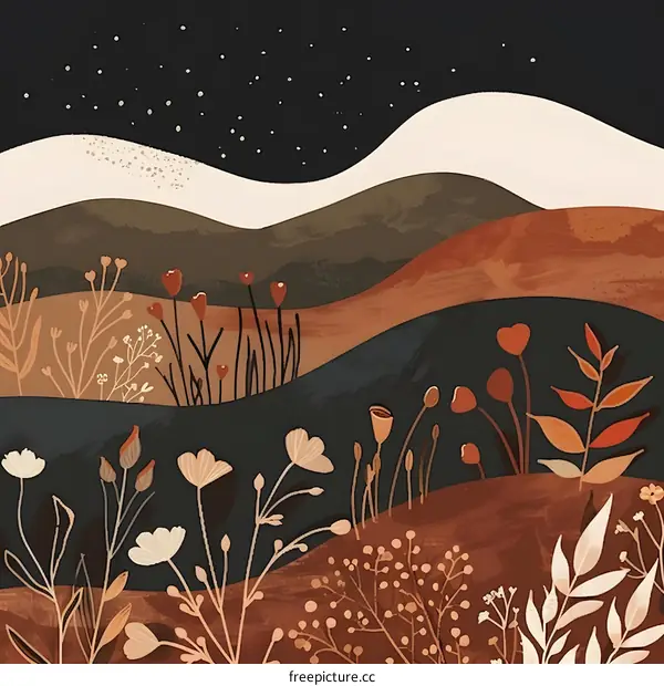 Abstract Landscape with Hills and Flowers