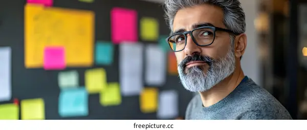 Thoughtful Man With Glasses in Office Setting