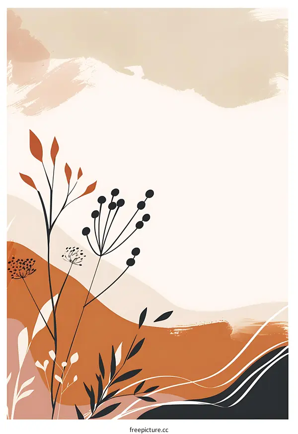 Abstract Minimalist Floral Illustration with Earthy Tones