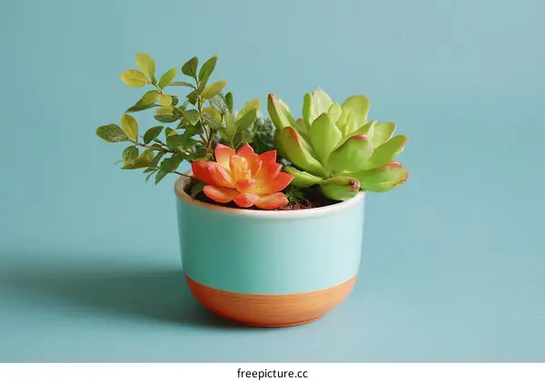 Succulent Plant Arrangement in Teal Pot
