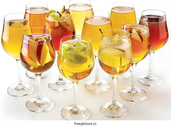 Close Up of Wine Glasses With Fruit Infusions