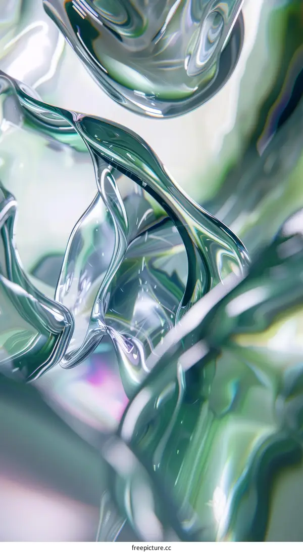 Abstract Green Fluid Shapes: 3D Rendering