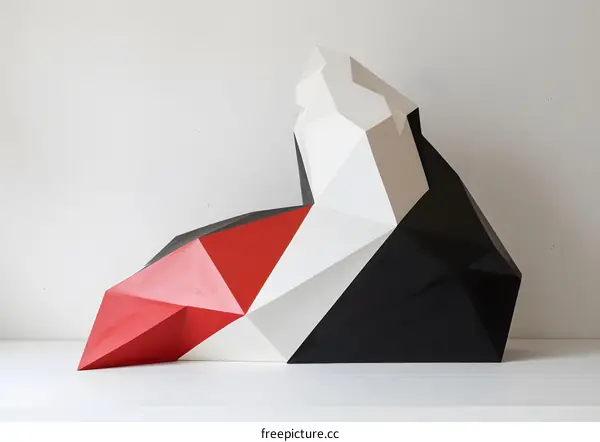 Abstract Geometric Sculpture Red White Black