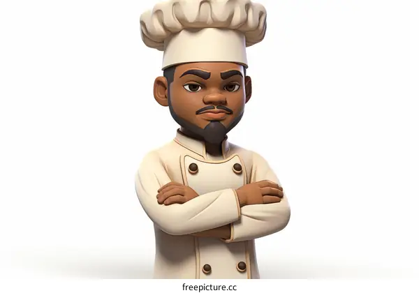 Black chef in uniform with crossed arms