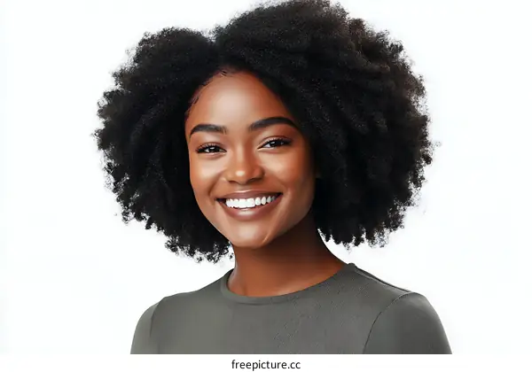 Closeup Portrait of a Smiling Woman with Curly Hair