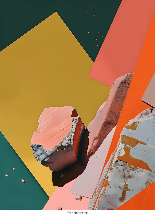 Abstract Art Design with Textured Blocks and Geometric Shapes in a Minimalist Style