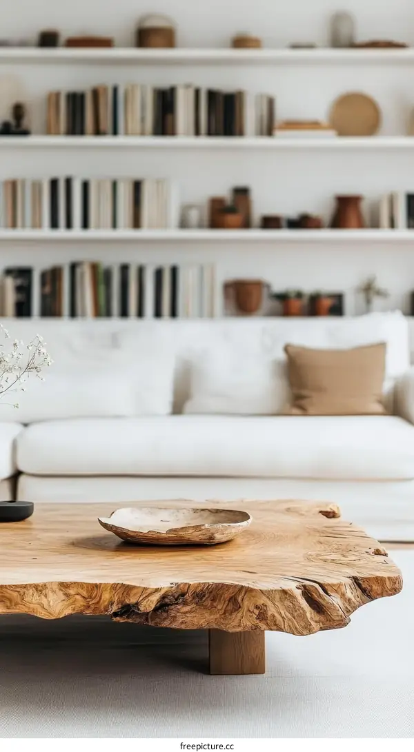 Modern Living Room with a Unique Wooden Coffee Table