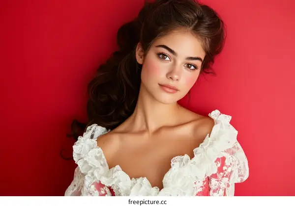 Beautiful Woman in a Vintage-Inspired Lace Dress