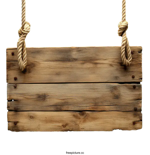 [Transparent Background PNG]Aged Wooden Sign with Rope Hanging