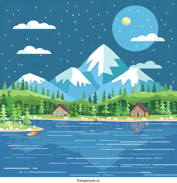 Night Landscape With Mountains and Lake