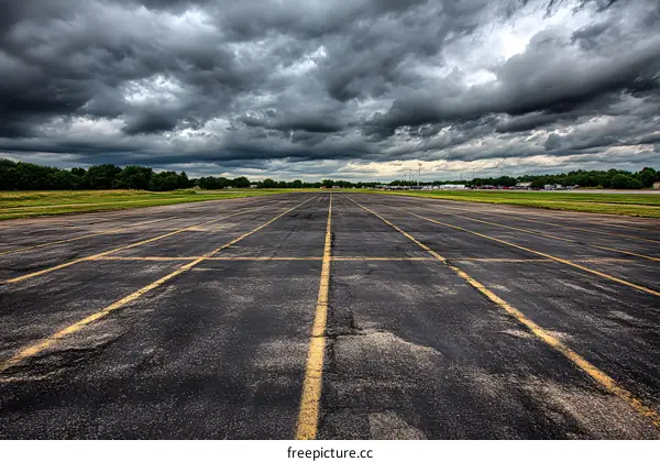 Empty Runway Under A Cloudy Sky