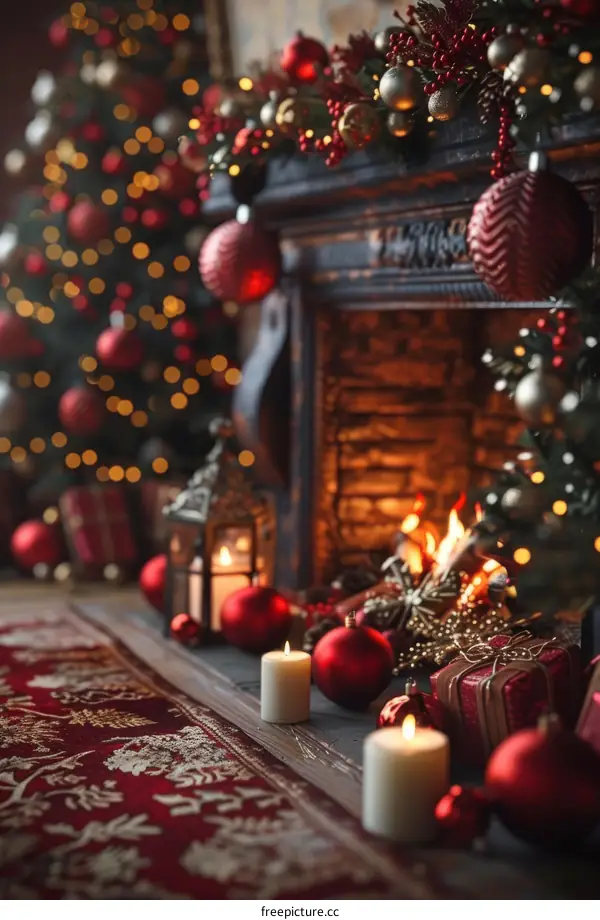 Cozy Christmas Decorations by the Fireplace