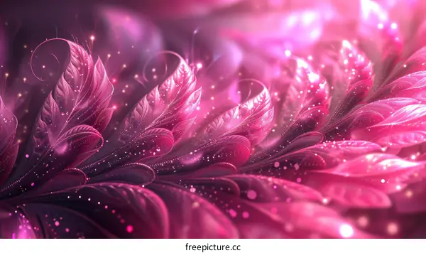 Fantasy pink flower petals with glowing sparkles
